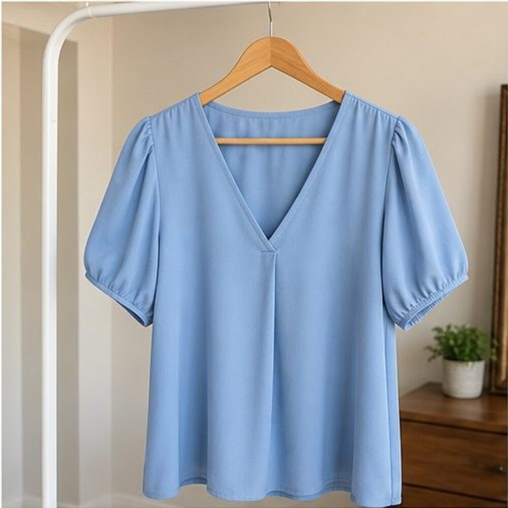 Blue Puff Sleeve Top